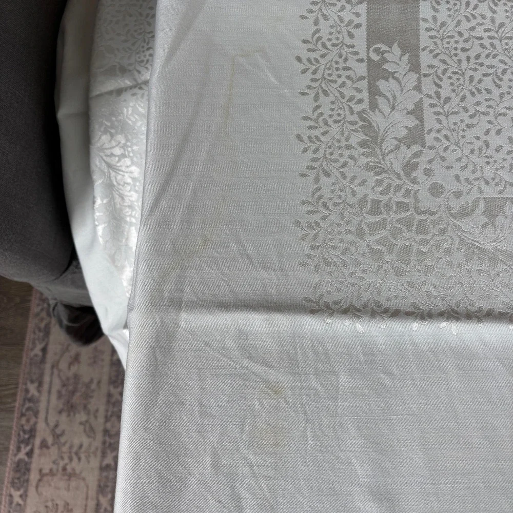Silver Damask Tablecloth and 12 Matching Napkins Set Floral Jacquard Rectangular